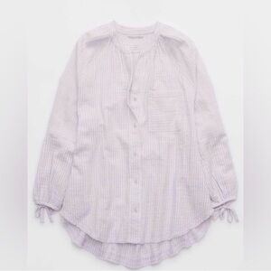 Aerie DayBreak Button down lavender & white stripes tie sleeves women’s top XS